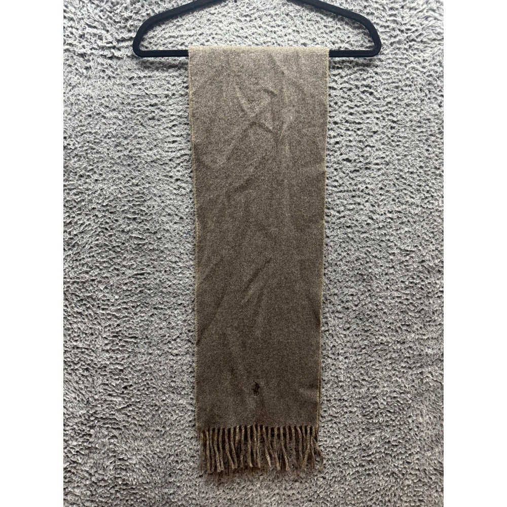 Polo Ralph Lauren Wool Blend Embroidered Fringe Scarf Brown One Size 72" x 10"